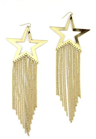 Star Plate Dropping Chain Dangle Earrings in Gold-Tone E4047G