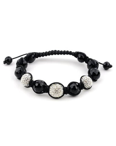 White Encrusted Ball w/ Honeycomb Disco Ball Shamballa Bracelet MHB86BKCR