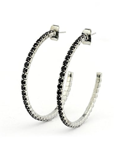 Red Swarovski Elements 35mm Flex Hoop Earrings in Silver-Tone MADE IN KOREA IKE1000RD