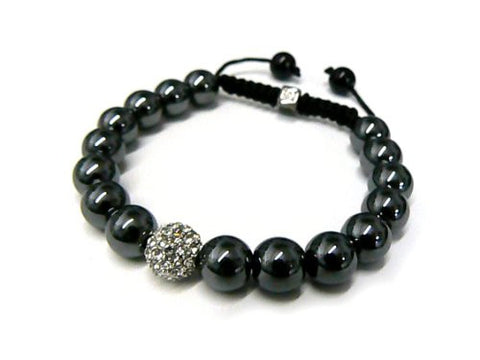 Mini Shiny Stone Bead and Rhinestone Ball Adjustable Bracelet - Hematite-Tone