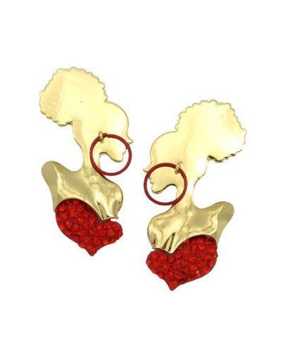 Gold Tone Silhouette Design w/ Red Rhinestone Drop Earrings JE1059GDRED