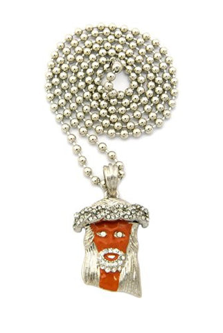Paved Jesus Red Accent Micro Pendant w/ 27" Ball Chain - Silver Tone MMP5RCH