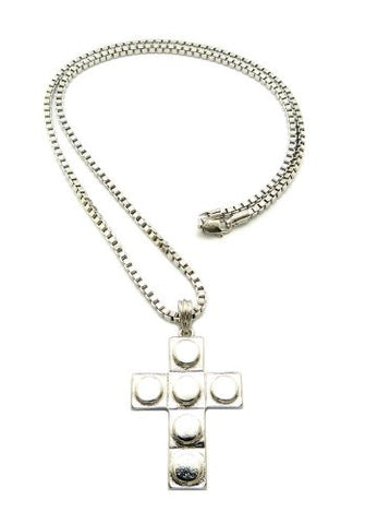 Silver Tone Toy Block Style Cross Micro Pendant 3mm 24" Box Chain Necklace SP1RBX