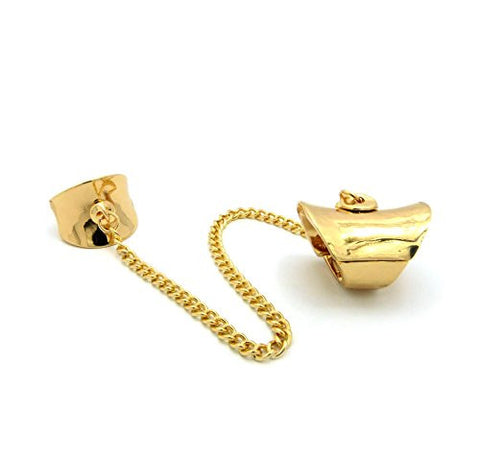 Chain Linked Concave Stretch Base Knuckle Ring in Gold-Tone JR7002G