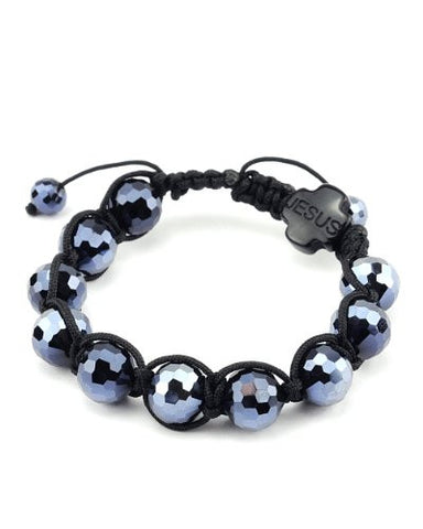 Disco Ball Macrame Shamballa Bracelet w/ Cross Charm - Hematite Tone MB258HE
