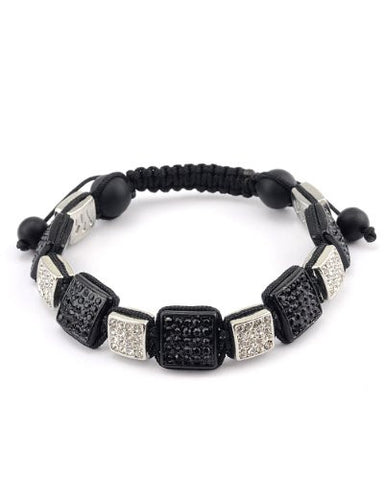 Paved Multi Size Square Charm Shamballa Bracelet - Black/Clear Tone MHP93BKR