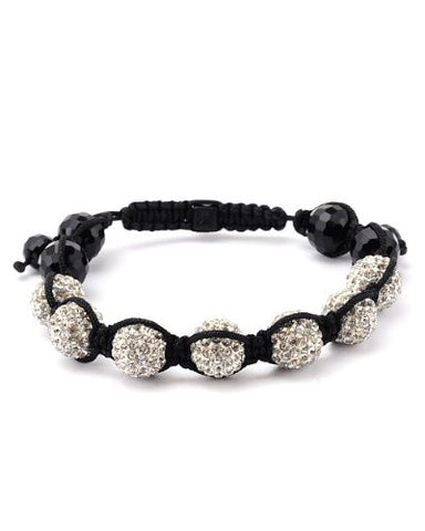 White Clear Encrusted Ball and Faux Glass Beads Shamballa Bracelet MHB106BKCR