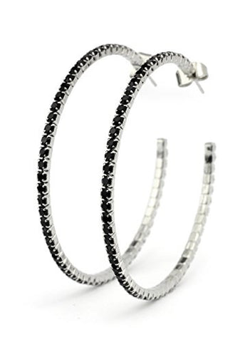 Red Swarovski Elements 45mm Flex Hoop Earrings in Silver-Tone MADE IN KOREA IKE1001RD