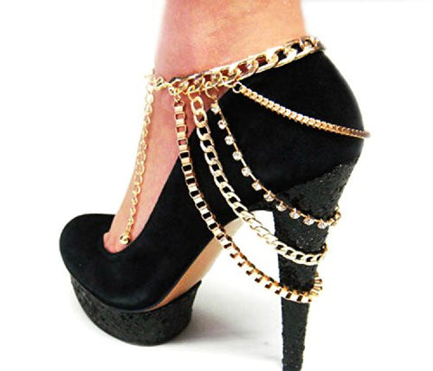 Glamorous Multi Style Chain Gold Tone Adjustable Anklet Heel Chain IHN1010G