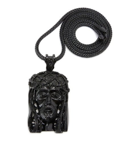 Jet Black Crown of Thorns Jesus Pendant w/ 4mm 36" Franco Chain MLP056BP