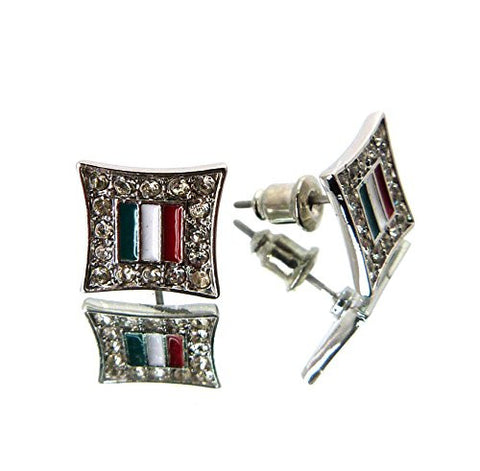 Flag of Italy Iced Out Kite Stud Earrings in Silver-Tone XE1048R