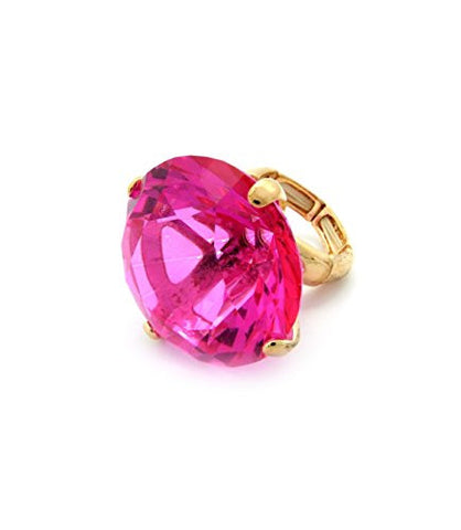 Extra Big Fuchsia Rhinestone Stretch Ring in Gold-Tone