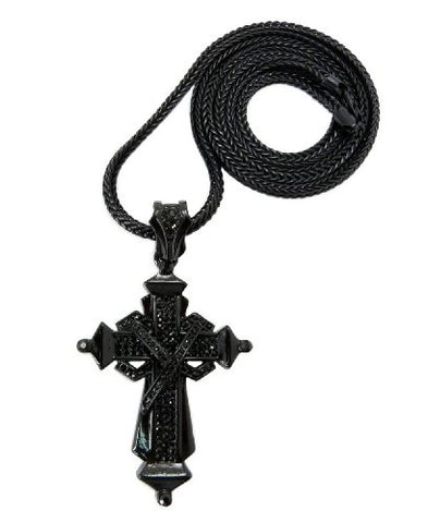 Pave Cross Necklace with 4mm 36" Franco Chain - Jet-Tone