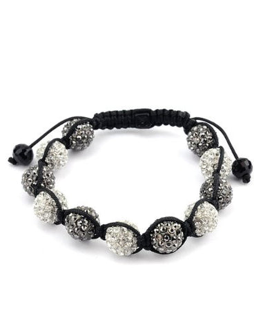 Hematite/Clear Tone Encrusted Rhinestone Ball Shamballa Bracelet MHB14HECR