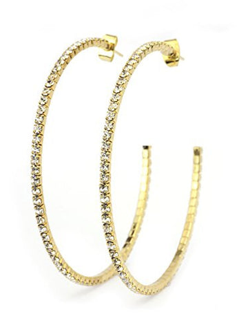 Clear Swarovski Elements 55mm Flex Hoop Earrings in Gold-Tone MADE IN KOREA IKE1002G
