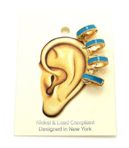 Blue Accent Magnetic 4 Ring Ear Cuff in Gold-Tone