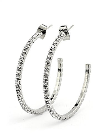 Clear Swarovski Elements 35mm Flex Hoop Earrings in Silver-Tone MADE IN KOREA IKE1000CL