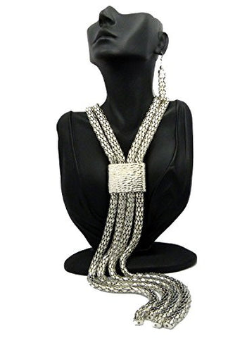 Women's 4 Cylinder Strand Necklace and Dangle Earrings Set in Silver-Tone
