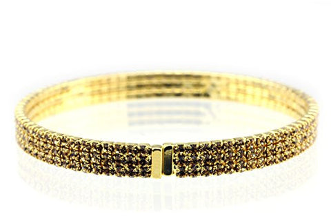 Elegant 3 Row Fancy Yellow Swarovski Elements Flex Bracelet - Gold-Tone MADE IN KOREA IKB1003GB