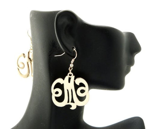 Initial Letter M Celebrity Style Monogram Earrings in Gold-Tone