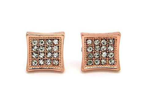 Rhinestone Pave 4 by 4 Square Stud Earrings in Rose Gold-Tone
