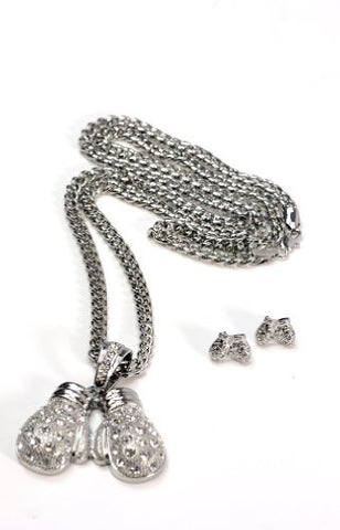 Boxing Glove Pendant Necklace and Earring Jewelry Set