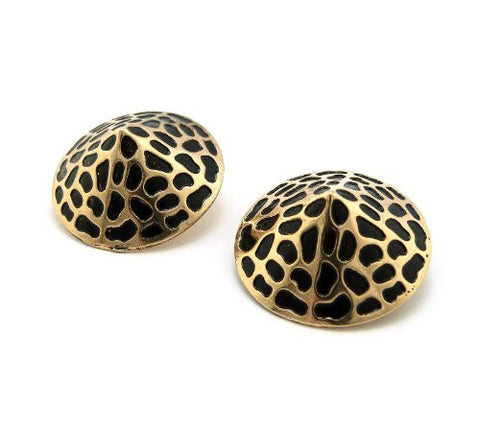 Gold/Black Color Turtle Back Round Cone Stud Earrings OE1059GDBLK