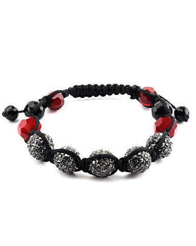 Hematite Encrusted Balls w/ Black/Red Disco Ball Shamballa Bracelet MHB05HE