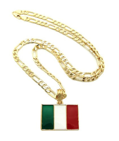 Italy Flag Pendant with 5mm 24" Figaro Chain Necklace - Gold-Tone