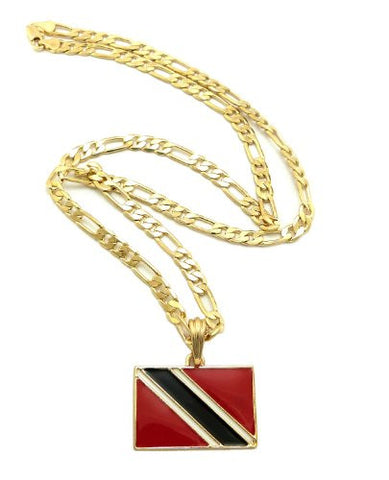 Trinidad and Tobago Flag Gold Tone Pendant w/ 5mm 24" Figaro Chain XSP372G