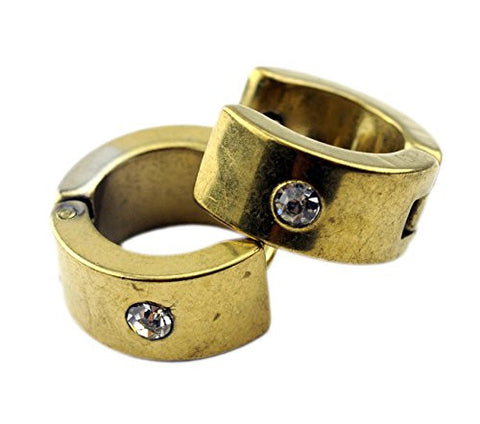 Rhinestone Studded Stainless Steel Mini Hoop Earrings in Gold-Tone SSE1GD