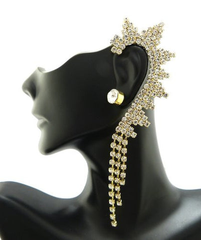 Snowflake Design Rhinestone Ear Cuff with Stud Earring in Gold-Tone