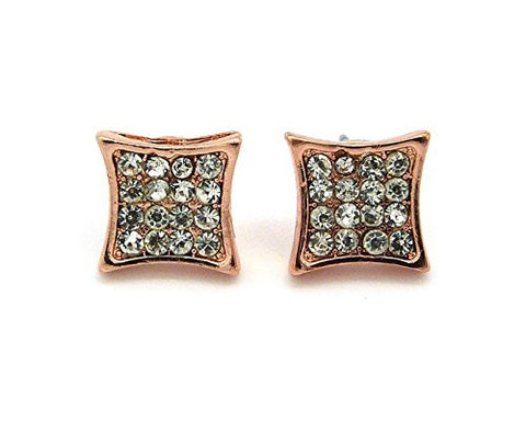 Rhinestone Pave 4 by 4 Kite Stud Earrings in Rose Gold-Tone