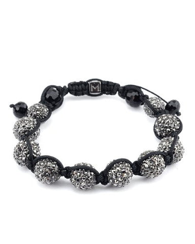 Hematite Rhinestone Balls w/ Faux Glass Bead Ends Shamballa Bracelet MHB15HE