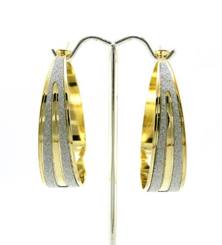 Shimmer Stripe 1.85" Hoop Earrings in Silver/Gold-Tone
