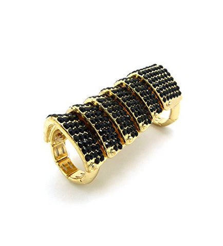 Paved Armor Look Flex Finger Ring in Jet/Gold-Tone HR1073GDJET