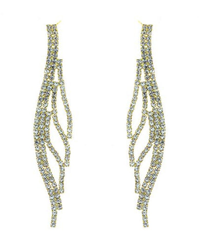 Floral Leaf Design Clear Rhinestone Pave Drop Earrings in Gold-Tone