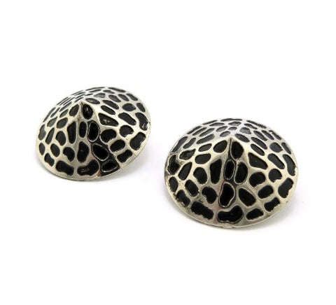Silver/Black Color Turtle Back Round Cone Earrings OE1059RDBLK