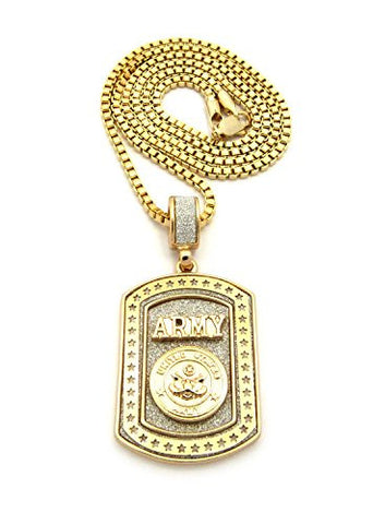 U.S. Army Dog Tag Pendant 2.5mm 24" Box Chain Necklace in Gold-Tone