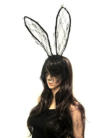 Celebrity Style Lace Bunny Rabbit Ears Headband Halloween Party Costume Black