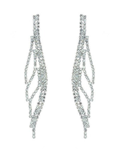 Floral Leaf Design Iridescent Rhinestone Pave Drop Earrings in Silver-Tone