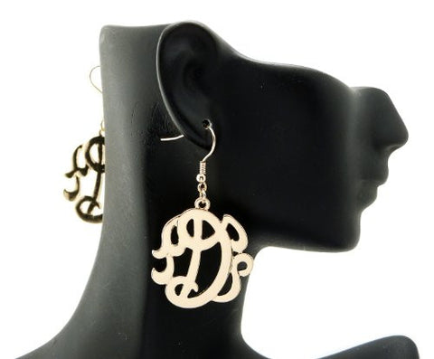 Initial Letter D Celebrity Style Monogram Earrings in Gold-Tone