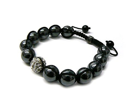 Mirroring Stone Bead Rhinestone Ball Adjustable Shamballa Bracelet - Hematite-Tone
