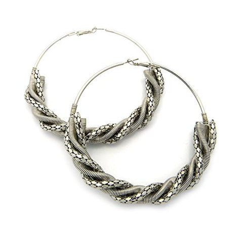 Twist Chain Accent Hoop Earrings in Silver-Tone JE4004RD