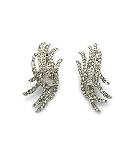 Rhinestone Tropical Wavy Pattern Earrings in Silver-Tone