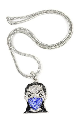 Iced Out Silver/Blue Tone Ninja Mask Pendant 3mm 22.5" Franco Chain HC4064RBL