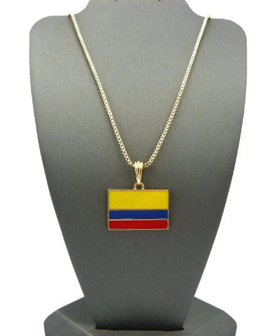 Columbia Flag Pendant with 2mm 24" Box Chain Necklace - Gold-Tone