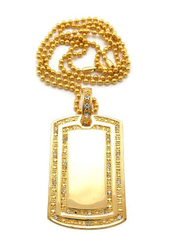 Rhinestone Charm Gold Color Tag Necklace w/ 3mm 30" Ball Chain OP110G