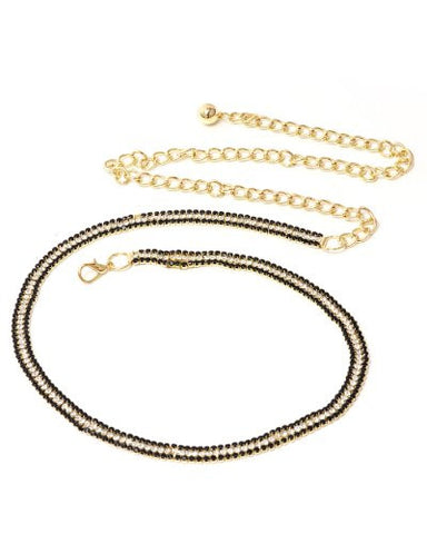 NYfashion101 Multi Rhinestone Layered Dress Chain Belt Bk/Clear Stone Adjustable