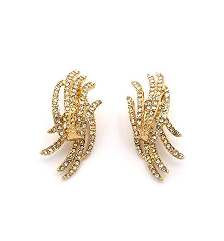 Rhinestone Tropical Wavy Pattern Earrings in Gold-Tone